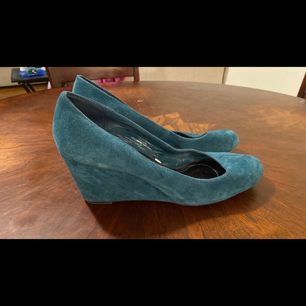 MERONA Teal Suede leather SHOES Covered Wedge